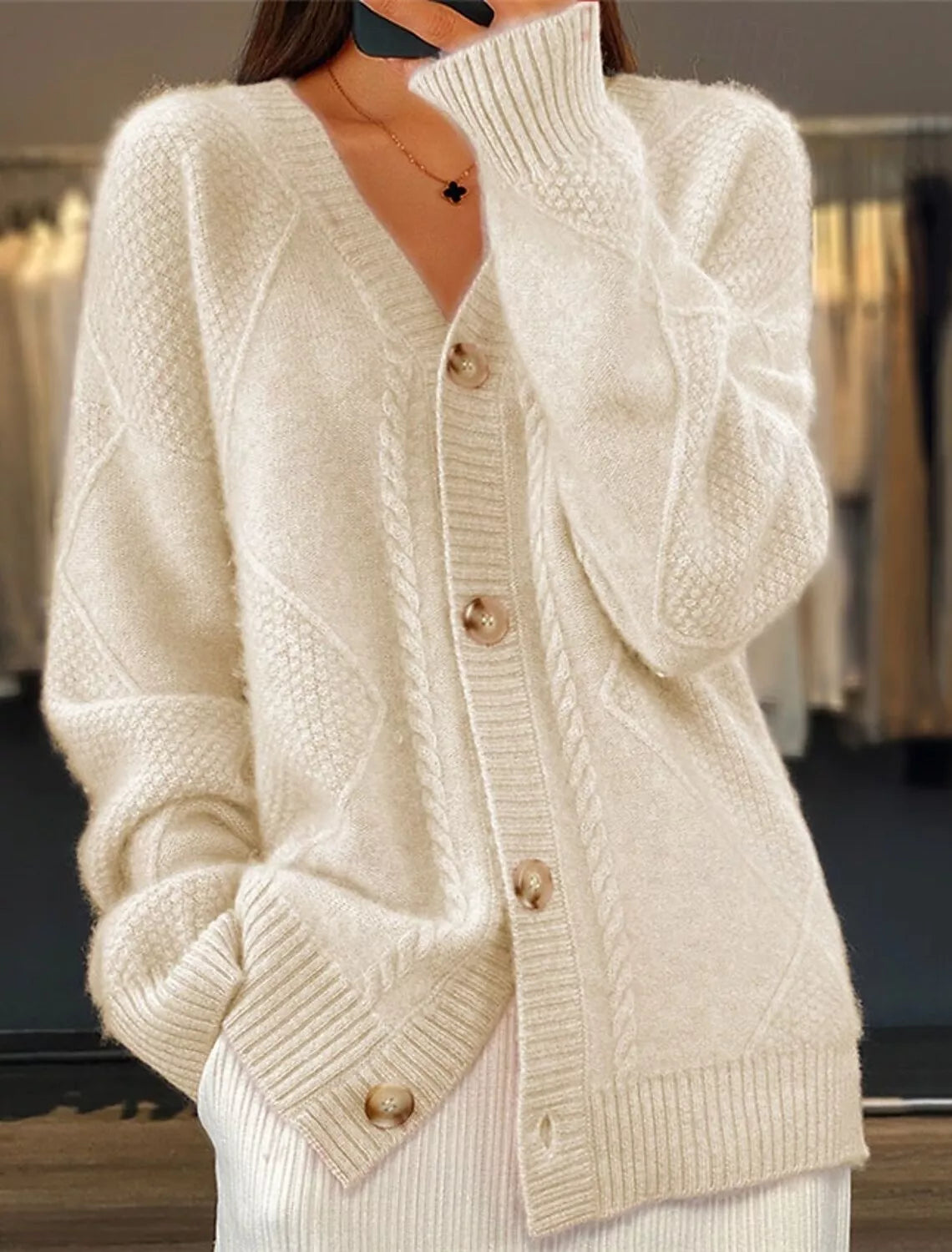 Full Size Textured Knit Button-Down Cardigan Plus Size Apricot
