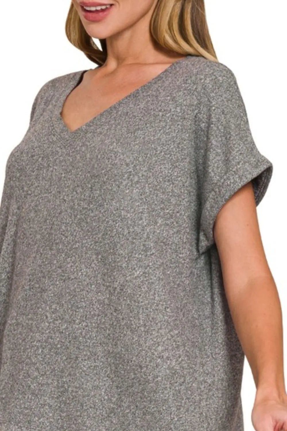 Zenana Soft Melange Hacci V-neck Tee