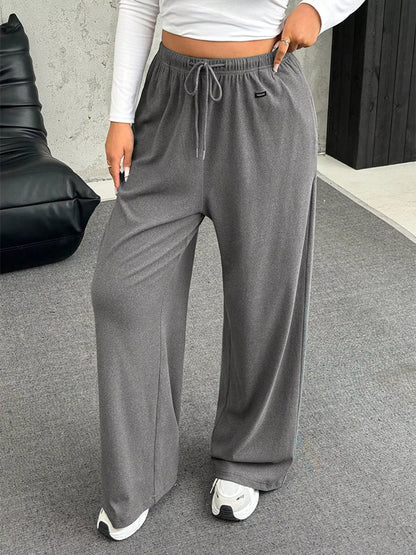 Full Size Drawstring Wide Leg Pants Plus Size Gray