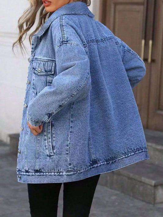 Washed Button Up Oversized Denim Jacket