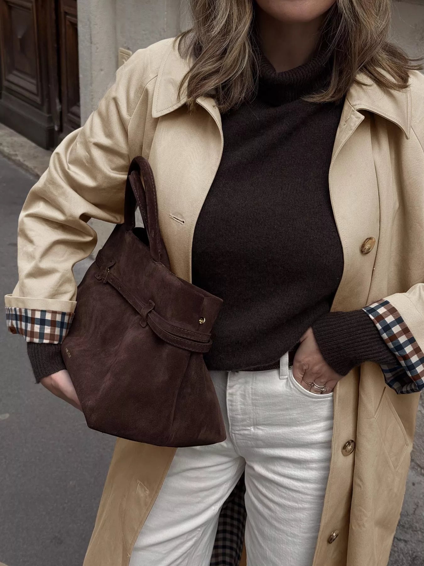 Checkered Lining Button Up Trench Coat