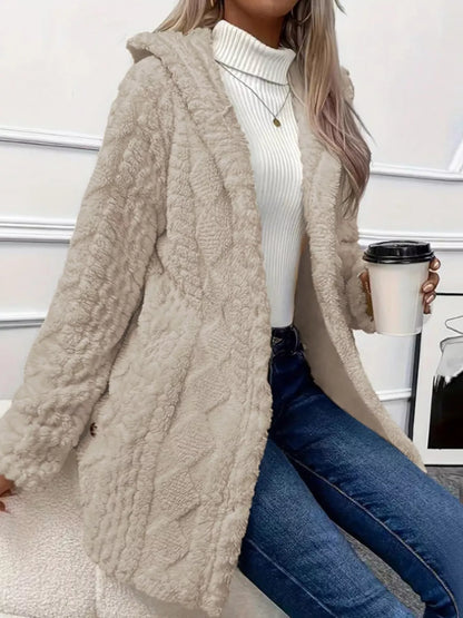 Full Size Button-Down Hooded Outerwear Plus Size Apricot