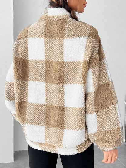 Full Size Plaid Sherpa Long Sleeve Sweatshirt Plus Size