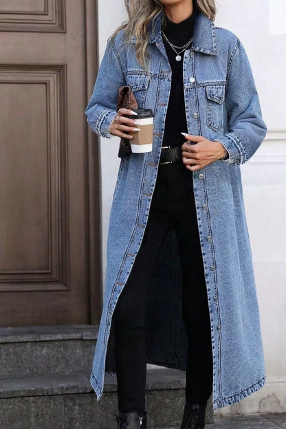 Longline Button-Front Denim Jacket