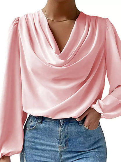 Full Size Cowl Neck Balloon Sleeve Blouse Plus Size