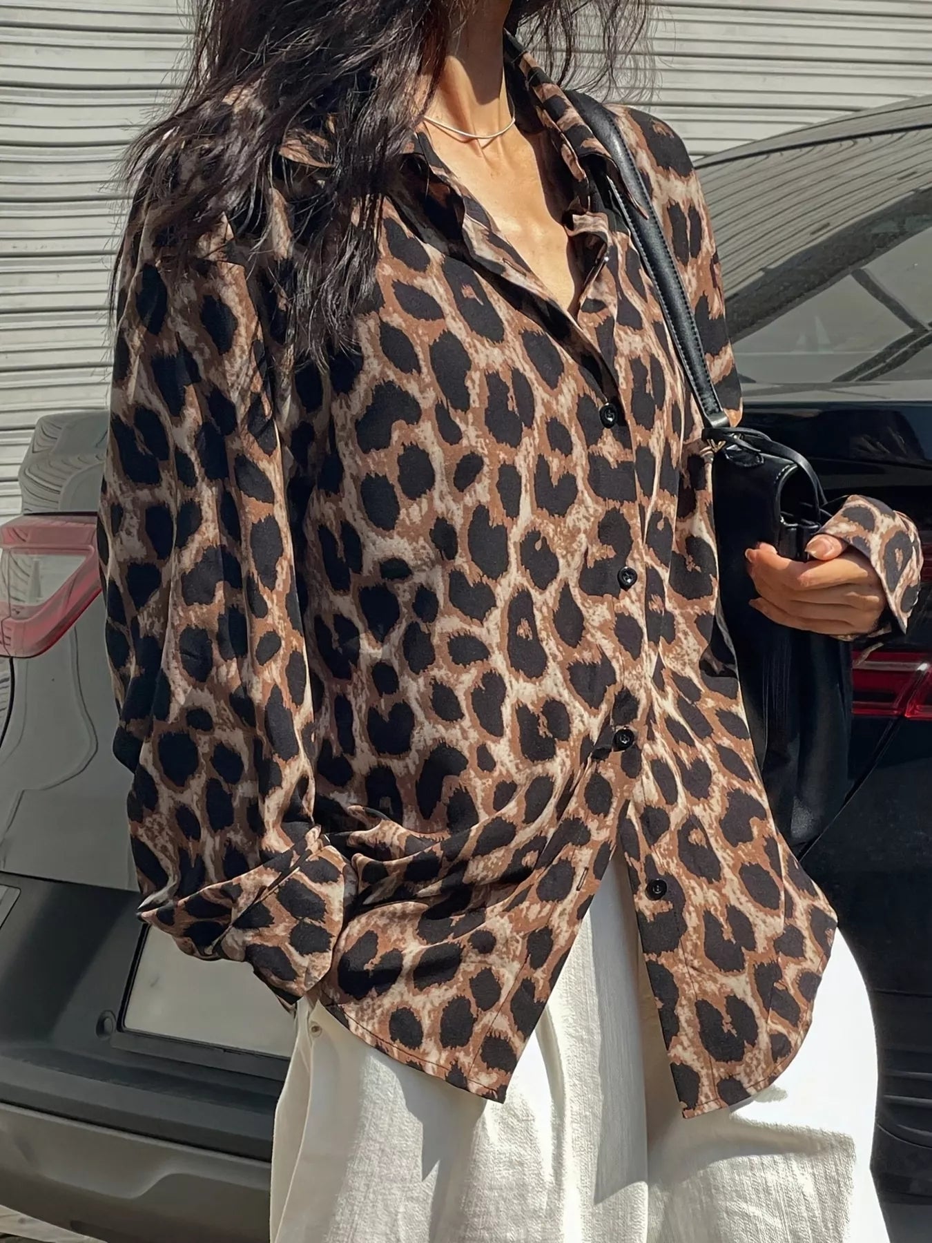 Leopard Print Button-Down Shirt Leopard