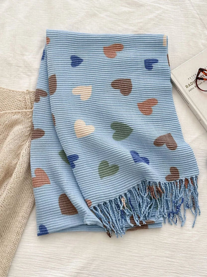 Heart Patterned Tassel Scarf