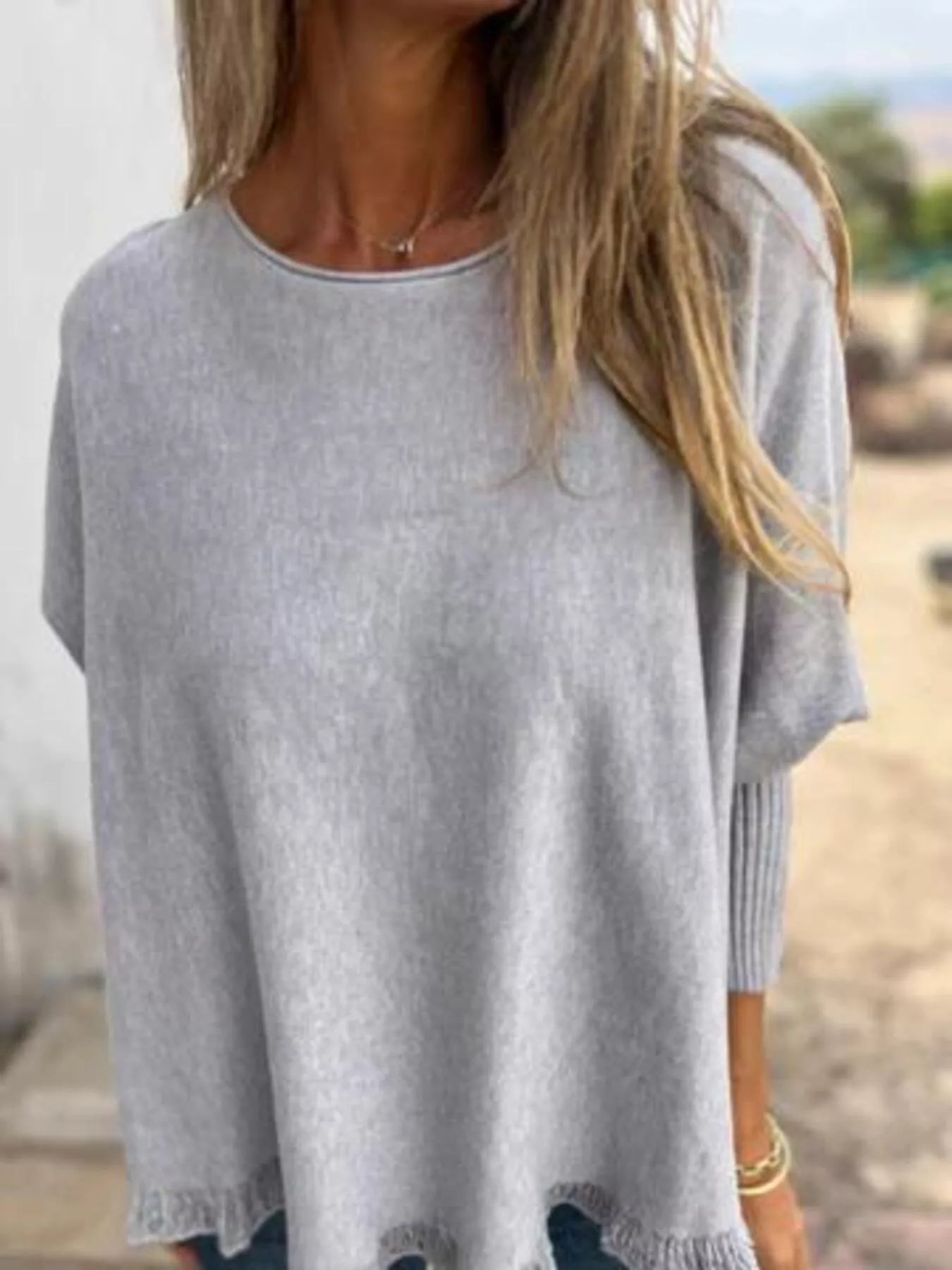 Full Size Round Neck Long Sleeve Knit Top with Lace Trim Plus Size