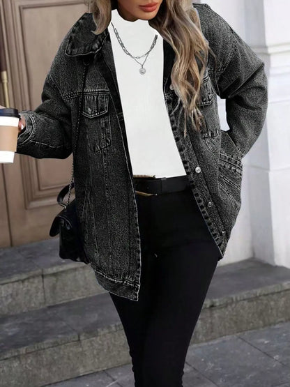 Washed Button Up Oversized Denim Jacket Grey