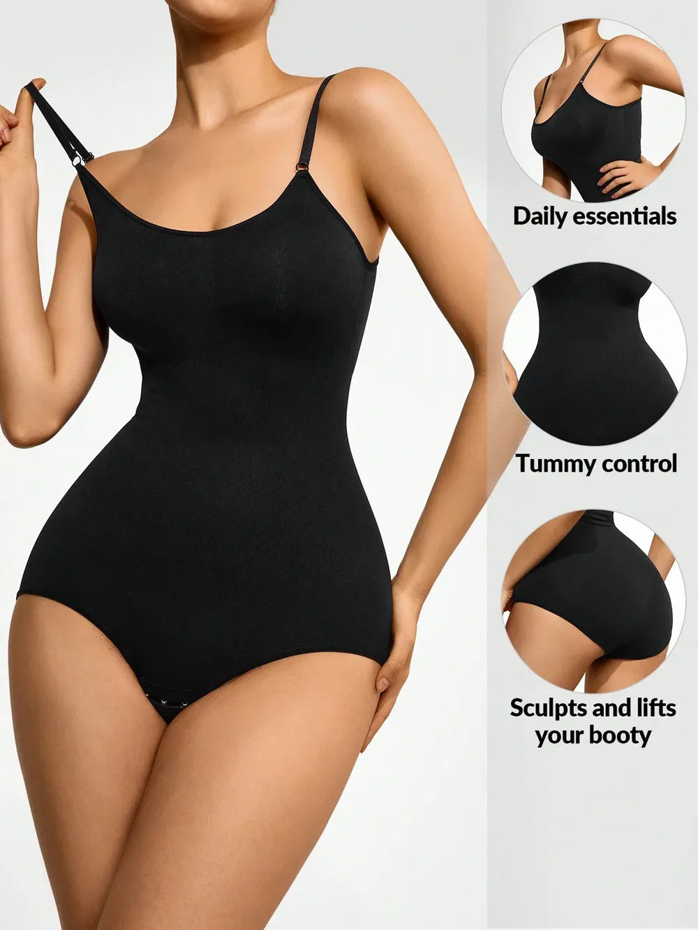 Basic Bae Full Size Scoop Neck Butt Lifting Bodysuit Black