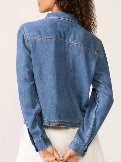 Half Snap Cropped Denim Top