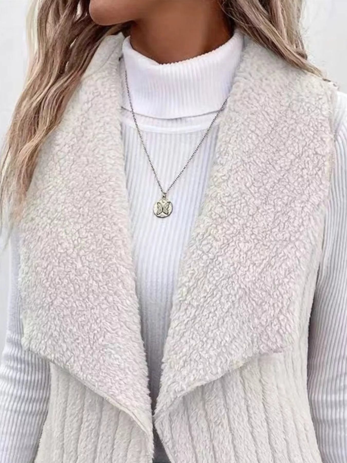 Cozy Fleece Open Front Vest Coat