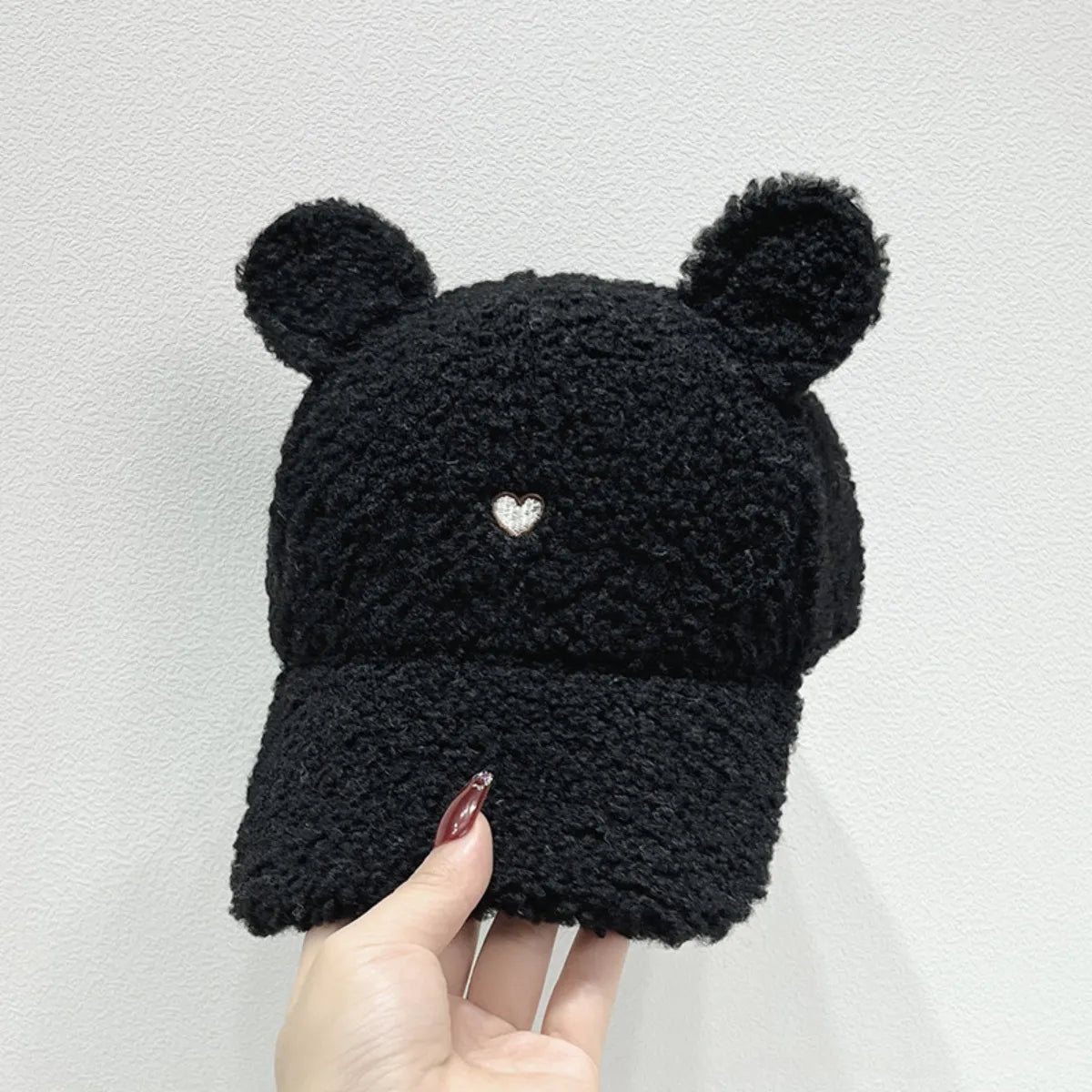 Cute Fluffy Bear Ears Winter Hat Black One Size