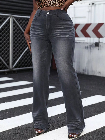 High Waist Straight Leg Jeans Dark Gray
