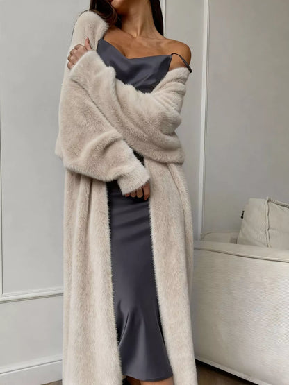 Fuzzy Open Front Longline Cardigan Tan