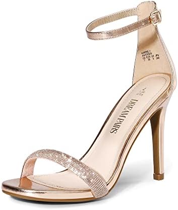 Women's Floral Ankle Strap Stiletto Heeled Sandals – Open Toe Dressy Party Shoes Champagne-rhinestone