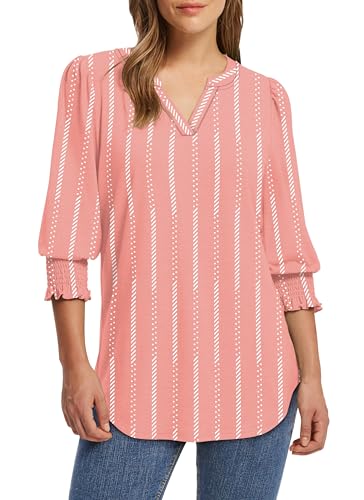 Business Casual Outfits for Women Plus Size Spring Tops for Women 2025 Womens Blouses Dressy Casual 3/4 Sleeve Pink 3XL
