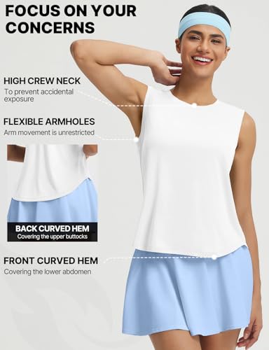 baleaf Women's Sleeveless Athletic Tops Workout Tank Tops for Women Running UPF 50+ Breathable Lightweight Tennis Quick Dry Loose Fit Yoga White M