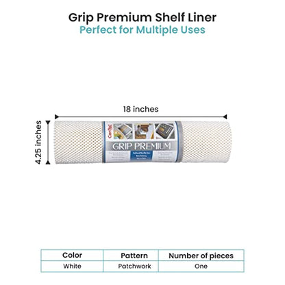 Con-Tact Brand Grip Premium Shelf Liner, Thick and Non-Adhesive Drawer Liner, Multi-Purpose and Easy to Use, 18" x 10', White, Pack of 1