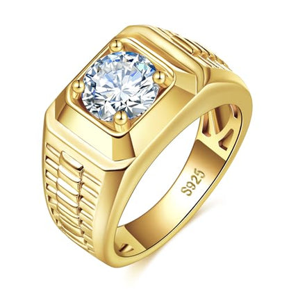 LOIPURI 2CT Moissanite Engagement Ring for Men 14K Gold 925 Sterling Silver Men Promise Wedding Moissanite Jewelry Gift Round Cut D Color VVS1 Clarity Size 8