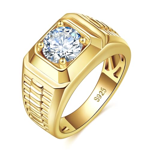 LOIPURI 2CT Moissanite Engagement Ring for Men 14K Gold 925 Sterling Silver Men Promise Wedding Moissanite Jewelry Gift Round Cut D Color VVS1 Clarity Size 8