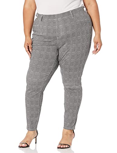 Amazon Essentials Women's Pull-On Mid Rise Stretchy Knit Jegging (Available in Plus Size), Black Grey Glen Plaid, Large