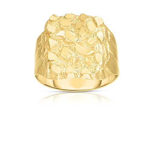 Floreo Men's 10k Yellow Gold 17.5mm Lite Square Nugget Ring, Size 12