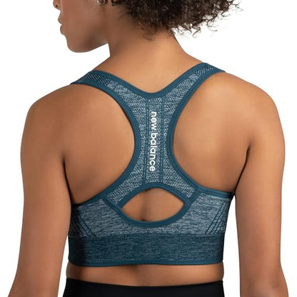 New Balance Women's Seamless Racerback Sports Bra, Medium Impact, Women's Activewear Gym Bras, Removable Pads, Dark Blue, M