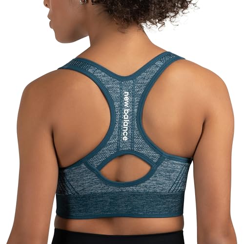 New Balance Women's Seamless Racerback Sports Bra, Medium Impact, Women's Activewear Gym Bras, Removable Pads, Dark Blue, M