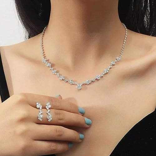 Tatibana Crystal Wedding Jewelry Set, Silver Necklace Earrings, Bracelet Crystal Bridal Wedding Jewelry Sets, For Brides Prom Costume Accessories or Party Accessories