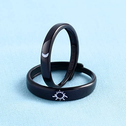 Beydodo Promise Rings For Couples, Friendship Rings Sun and Moon Sterling Silver 925 Black Matching Rings I Love You