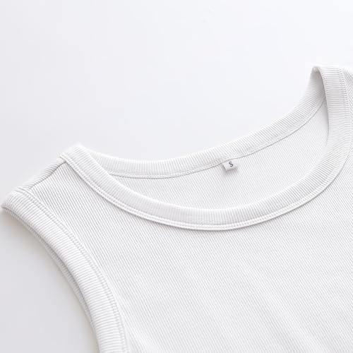 ANRABESS Womens Sleeveless High Neck Tank Tops Fashion Summer Casual Basic Slim Fit Ribbed Racerback Top Shirt Clothes White-L