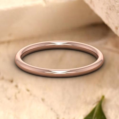 14K Rose Gold 2mm Plain Wedding Band (Ring Size 6.5)