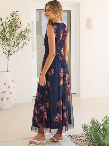 ANRABESS Womens Summer Floral Maxi Dress, A Line Tulle,Elegant for Wedding Guest & Beach Vacation,Flowy Casual Boho Outfits Brown Beige Floral Large