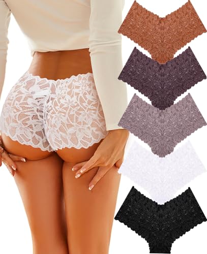 ALL OF SHE Sexy Underwear Panties for Women Cheeky V Waist Lace Boyshorts Lingerie Birthday Valentine gift for ladies Wife Mom