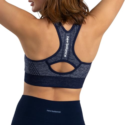 New Balance Women's Seamless Racerback Sports Bra, Medium Impact, Women's Activewear Gym Bras, Removable Pads, Dark Blue, M
