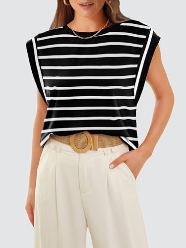 WIHOLL Plus Size Tops for Women Summer Outfits for Women Black and White Striped T Shirt 2026 Beach Vacation Clothes Essentials Fashion Clothing Business Casual Outfits Cruise Spring Tops 2XL