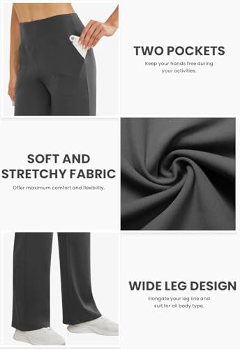COPYLEAF Wide Leg Pants Woman High Waist Yoga Pants with Pockets Loose Stretch Dress Work Sweatpants Casual Lounge(Dark Grey M)