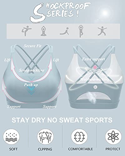 RUNNING GIRL Sports Bras for Women,Strappy Back Workout Bras Padded Supportive Blue Sports Bra Plue Size(WX2354 Blue,M)