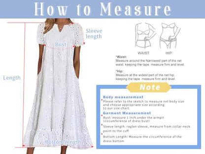 chouyatou Women Summer Ruffle Hem Floral Lace Eyelet Dress Casual Notch Neck Midi Tunic Dress with Pocket (Medium, White)
