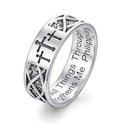 Lattd Cross Ring for Men with Philippians 4:13 925 Sterling Silver Christian Cross Band Rings for Dad Son Size 11