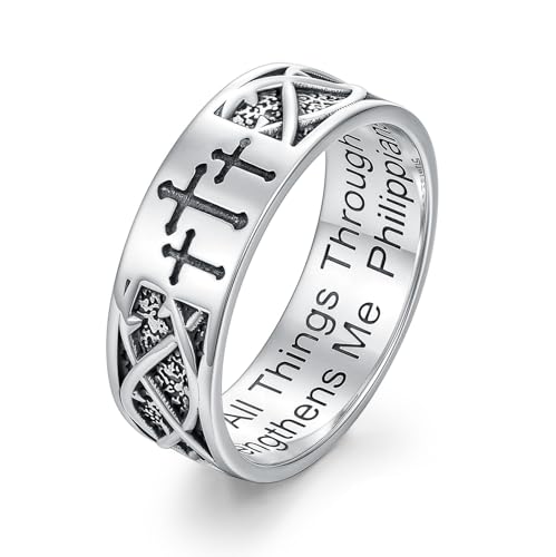 Lattd Cross Ring for Men with Philippians 4:13 925 Sterling Silver Christian Cross Band Rings for Dad Son Size 11
