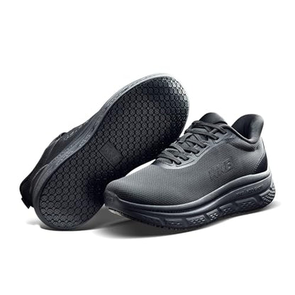 KKB Oil-Safe Grip Men's Non Slip Work Shoes Slip Resistant Waterproof Slip On Sneakers for Kitchen Restaurant Chefs Nurses with Arch Support Convenient Sapatos de Trabajo para Hombre Black Men 10