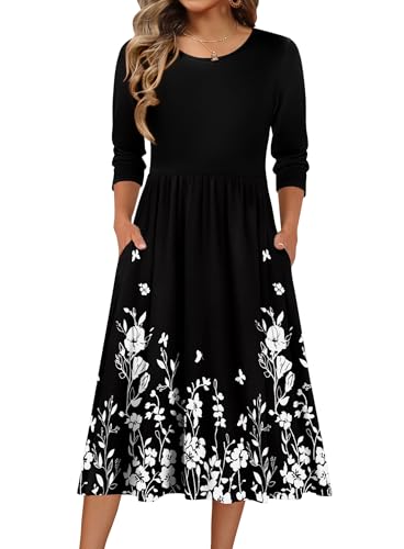 Zeagoo Midi Dress for Women 2026 Casual 3/4 Sleeve Long Dress Floral Summer Boho Dress Hawaiian Vocation Beach Sundress