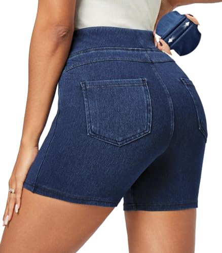 IUGA Stretchy Jean Shorts for Women High Waisted Pull On Jorts with Pockets Denim Shorts Women Summer Casual Shorts 2026 (Dark Blue, X-Large)