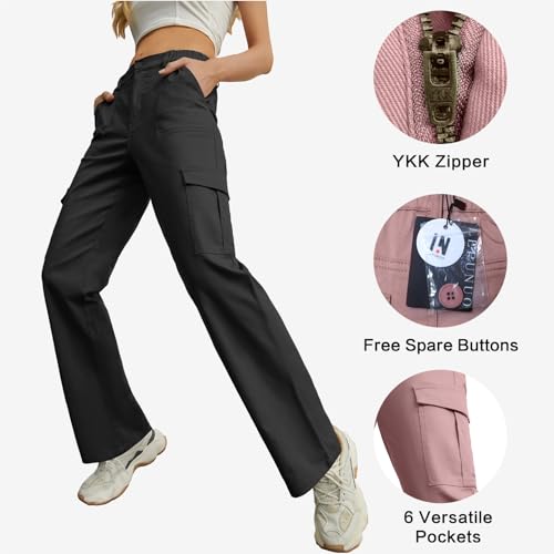Lepunuo Cargo Pants for Women High Waisted Casual Pants Baggy Stretchy Wide Leg Y2K Streetwear with 6 Pockets Black