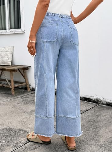 SHEWIN 2026 Summer Wide Leg Jeans Women Straight Leg Loose Fit Jeans for Women Trendy Denim Pants Beau Blue Size 12