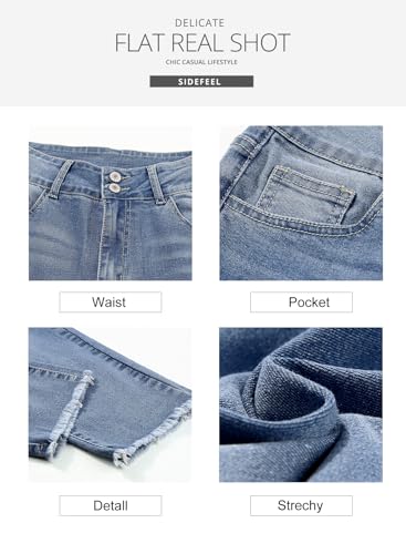 Sidefeel Women's High Waisted Tummy Control Jeans Trendy 2025 Straight Leg Raw Hem Denim Pants Sky Blue Size 18