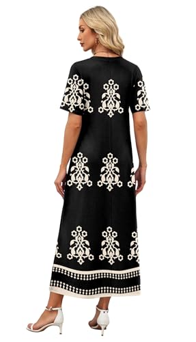 WIHOLL Dresses for Women 2026 Vacation Casual Maxi Summer Dress V Neck Cruise Outfits for Women Bohemia XL