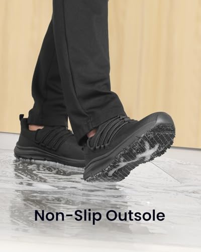 VikoViren Non Slip Work Shoes for Men Restaurant or Food Service Sneakers Breathable Lightweight Water Resistant Walking Shoes Chef Kitchen Footwear Black Size 12
